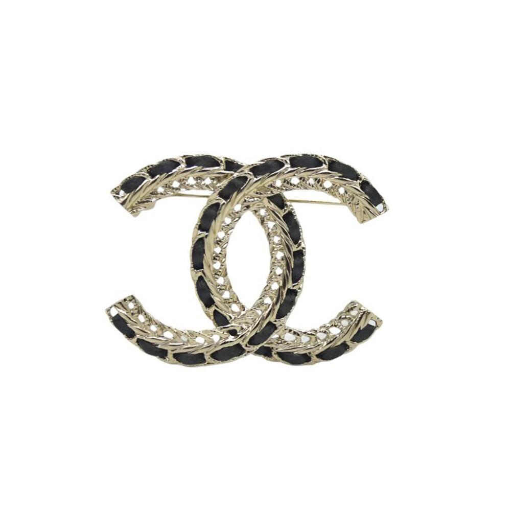 CHANEL Lambskin Chain CC Brooch Black Gold